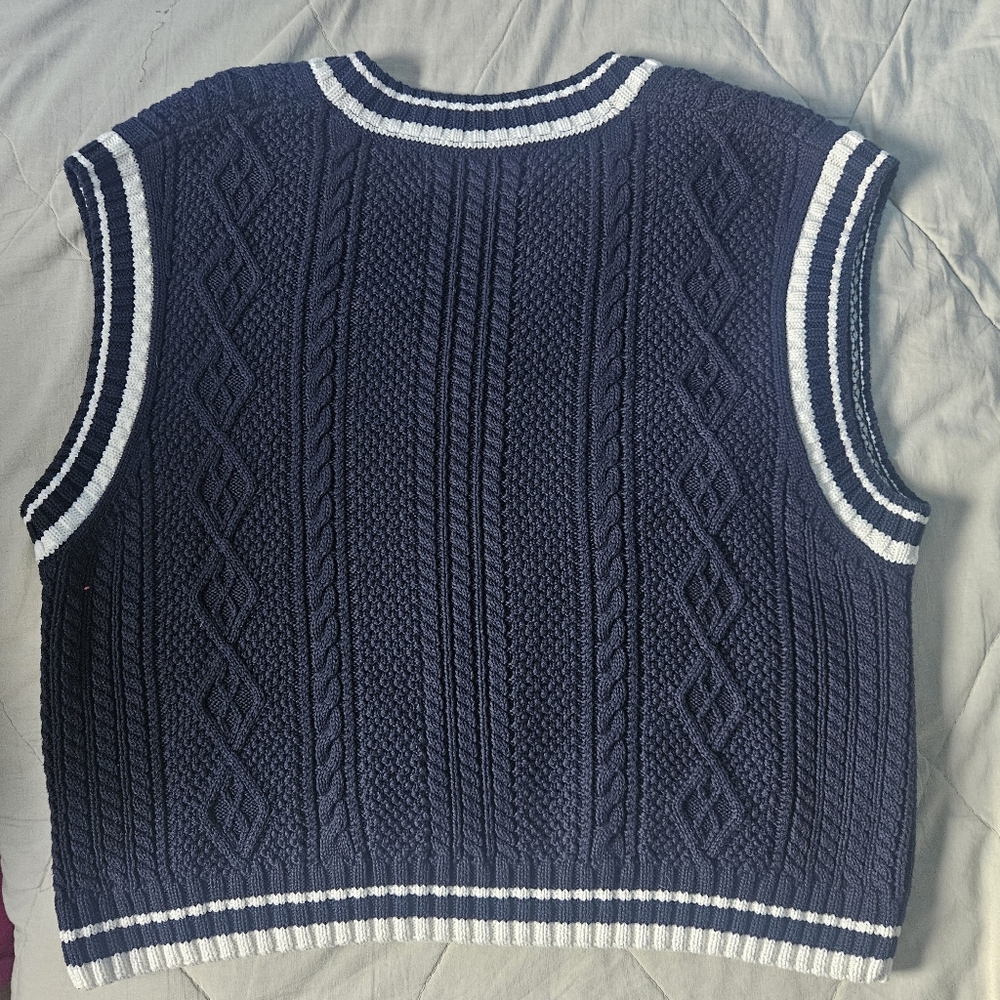 OVO x UofT Women's Cable Knit Sweater Vest Navy White 100% Cotton Large - Picture 6 of 8